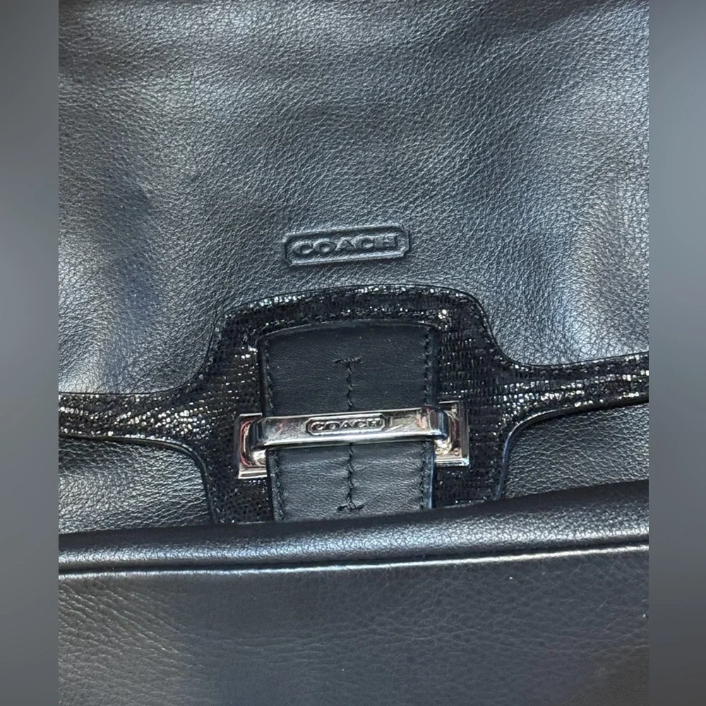 Coach Black Leather Crossbody‎ Bag with glittery look on trim Y2K Style classy